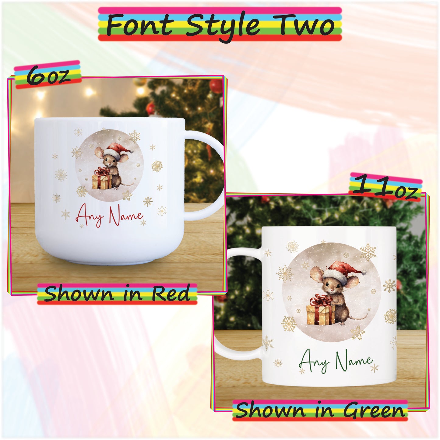 Mouse with Gifts Personalised Unbreakable Christmas Mug for Kids - Hot Chocolate Mug with Name