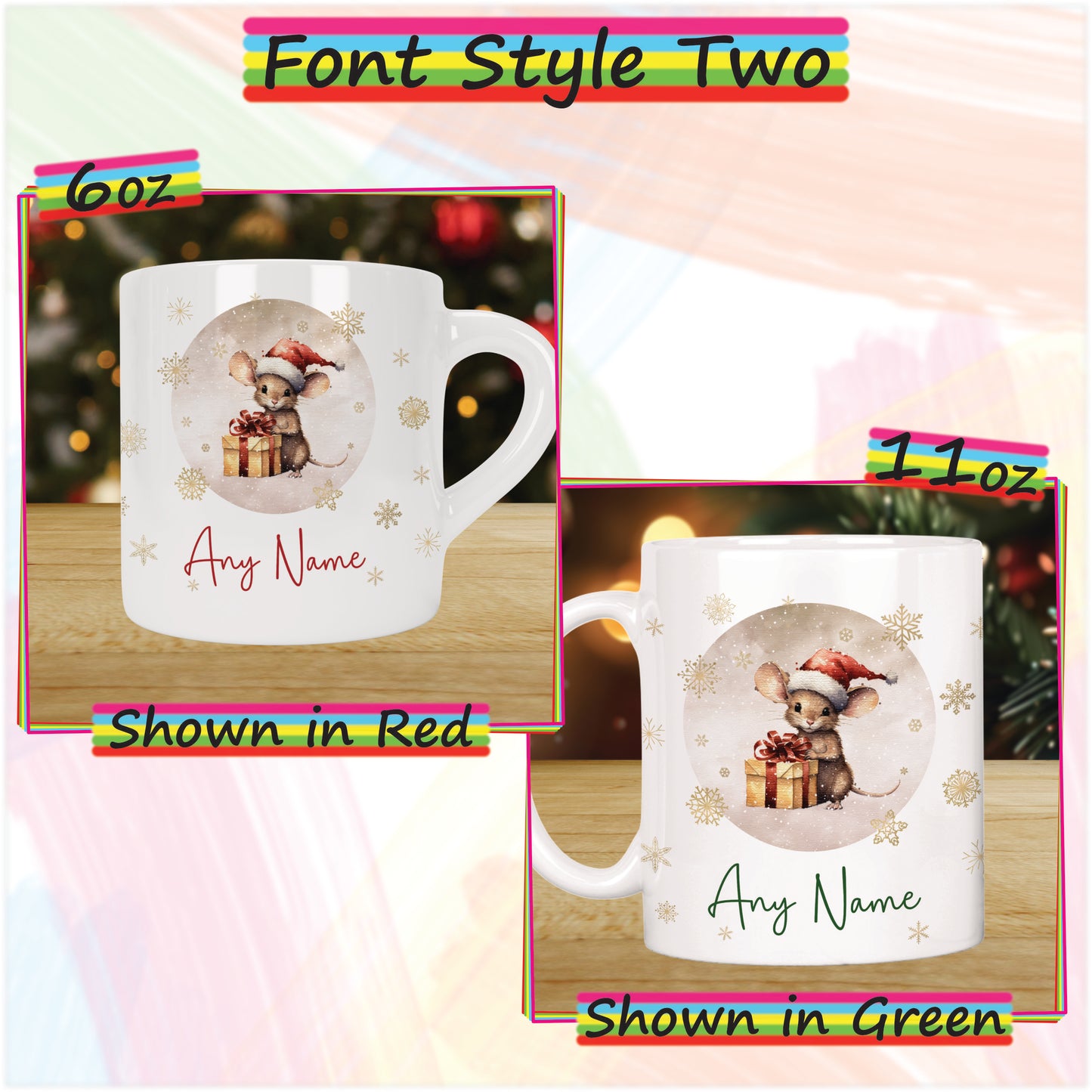 Cute Mouse Personalised Christmas Mug for Kids - Hot Chocolate Mug with Name