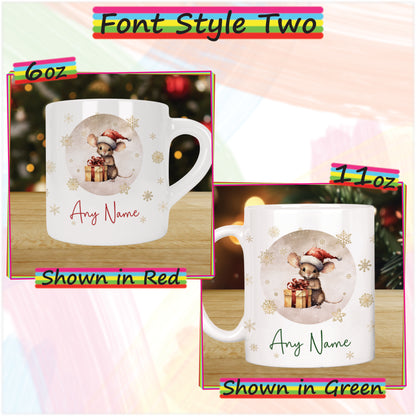 Cute Mouse Personalised Christmas Mug for Kids - Hot Chocolate Mug with Name