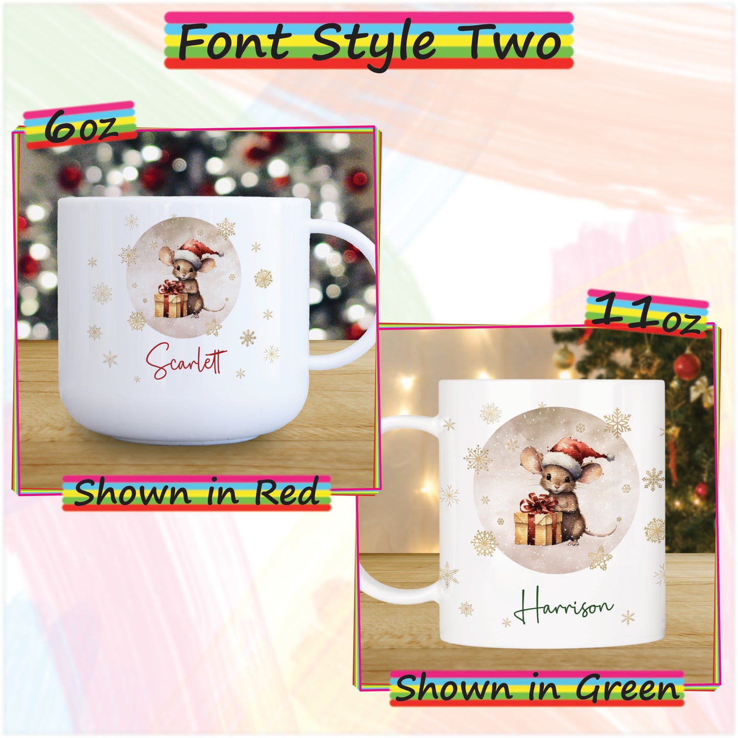 Mouse with Gifts Personalised Unbreakable Christmas Mug for Kids - Hot Chocolate Mug with Name