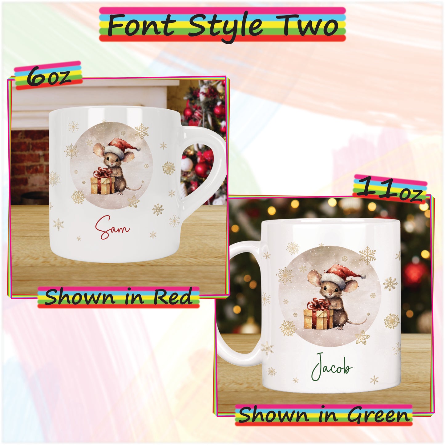 Cute Mouse Personalised Christmas Mug for Kids - Hot Chocolate Mug with Name