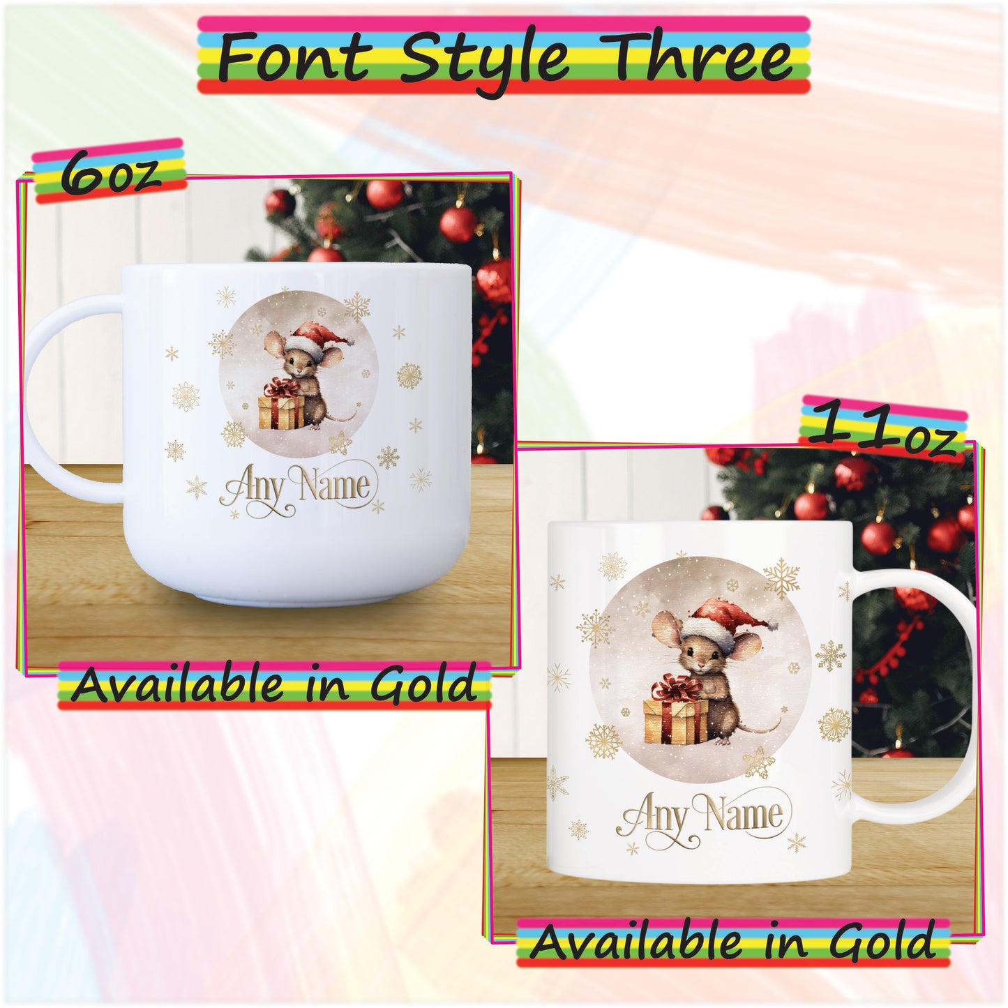 Mouse with Gifts Personalised Unbreakable Christmas Mug for Kids - Hot Chocolate Mug with Name