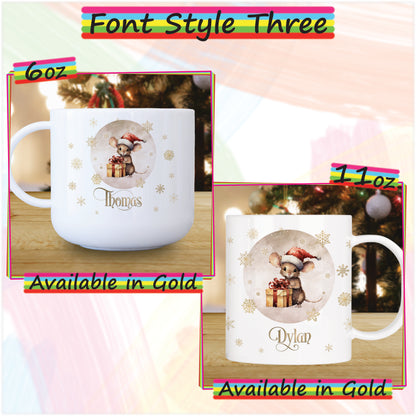 Mouse with Gifts Personalised Unbreakable Christmas Mug for Kids - Hot Chocolate Mug with Name