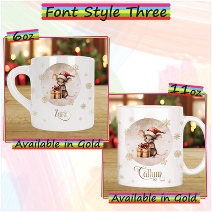 Cute Mouse Personalised Christmas Mug for Kids - Hot Chocolate Mug with Name