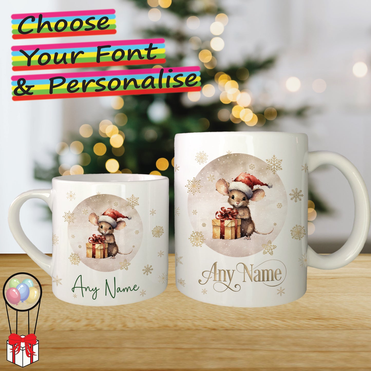 Cute Mouse Personalised Christmas Mug for Kids - Hot Chocolate Mug with Name