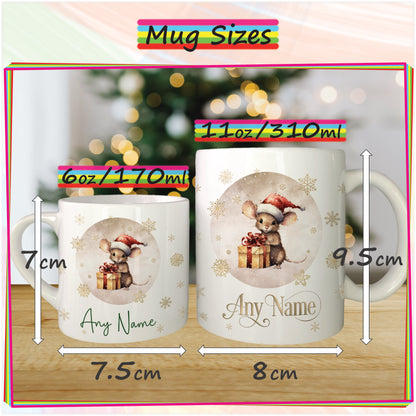 Cute Mouse Personalised Christmas Mug for Kids - Hot Chocolate Mug with Name