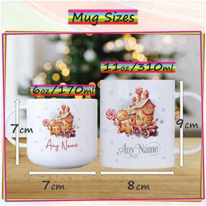 Gingerbread Train Unbreakable Personalised Kids Christmas Mug - Hot Chocolate Mug with Name