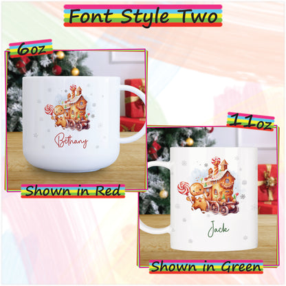 Gingerbread Train Personalised Unbreakable Christmas Mug for Kids - Hot Chocolate Mug with Name