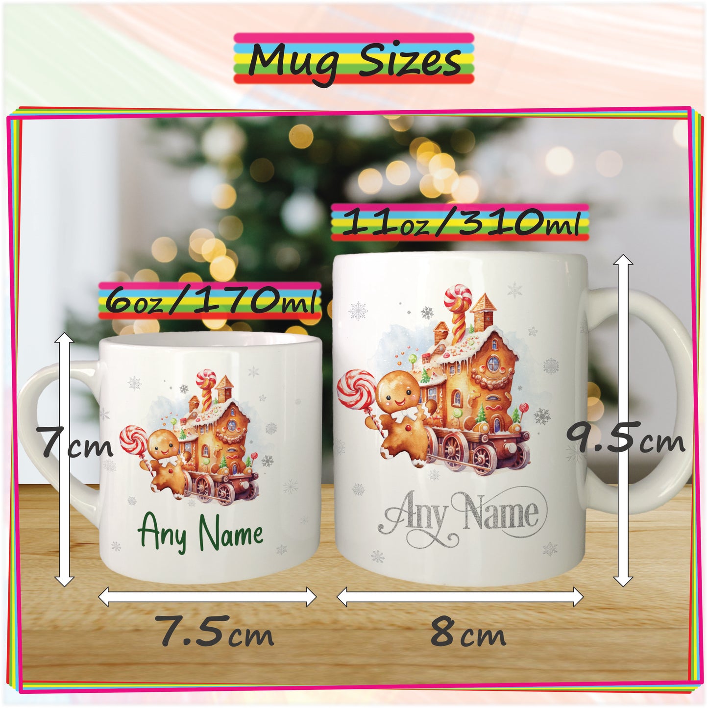 Gingerbread Train Personalised Christmas Mug for Kids - Hot Chocolate Mug with Name