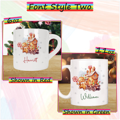 Gingerbread Train Personalised Christmas Mug for Kids - Hot Chocolate Mug with Name