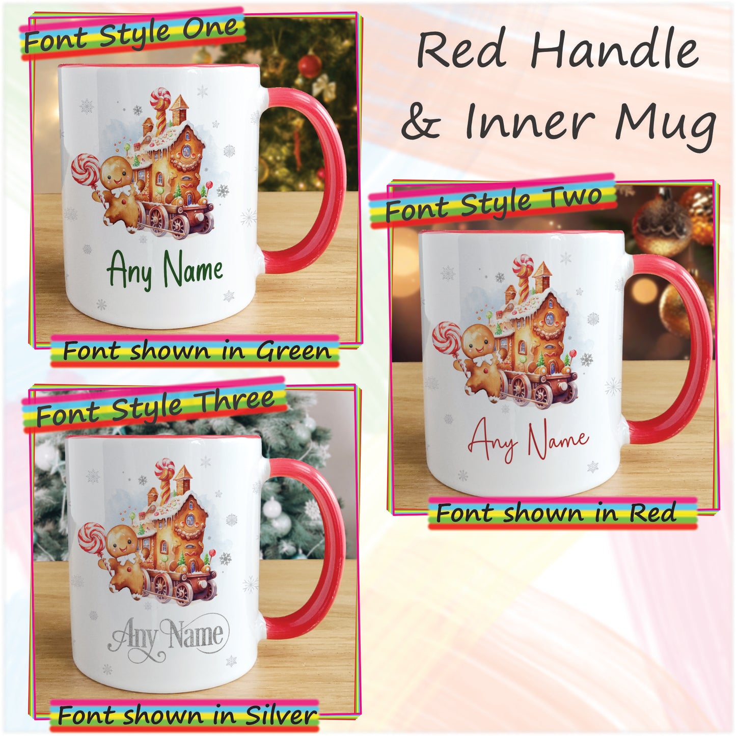 Gingerbread House Christmas Mug and Coaster Set - Hot Chocolate Mug with Name