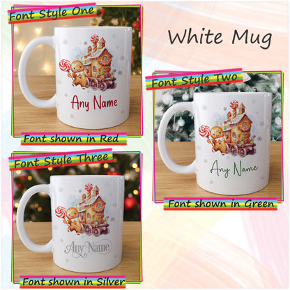 Gingerbread House Christmas Mug and Coaster Set - Hot Chocolate Mug with Name