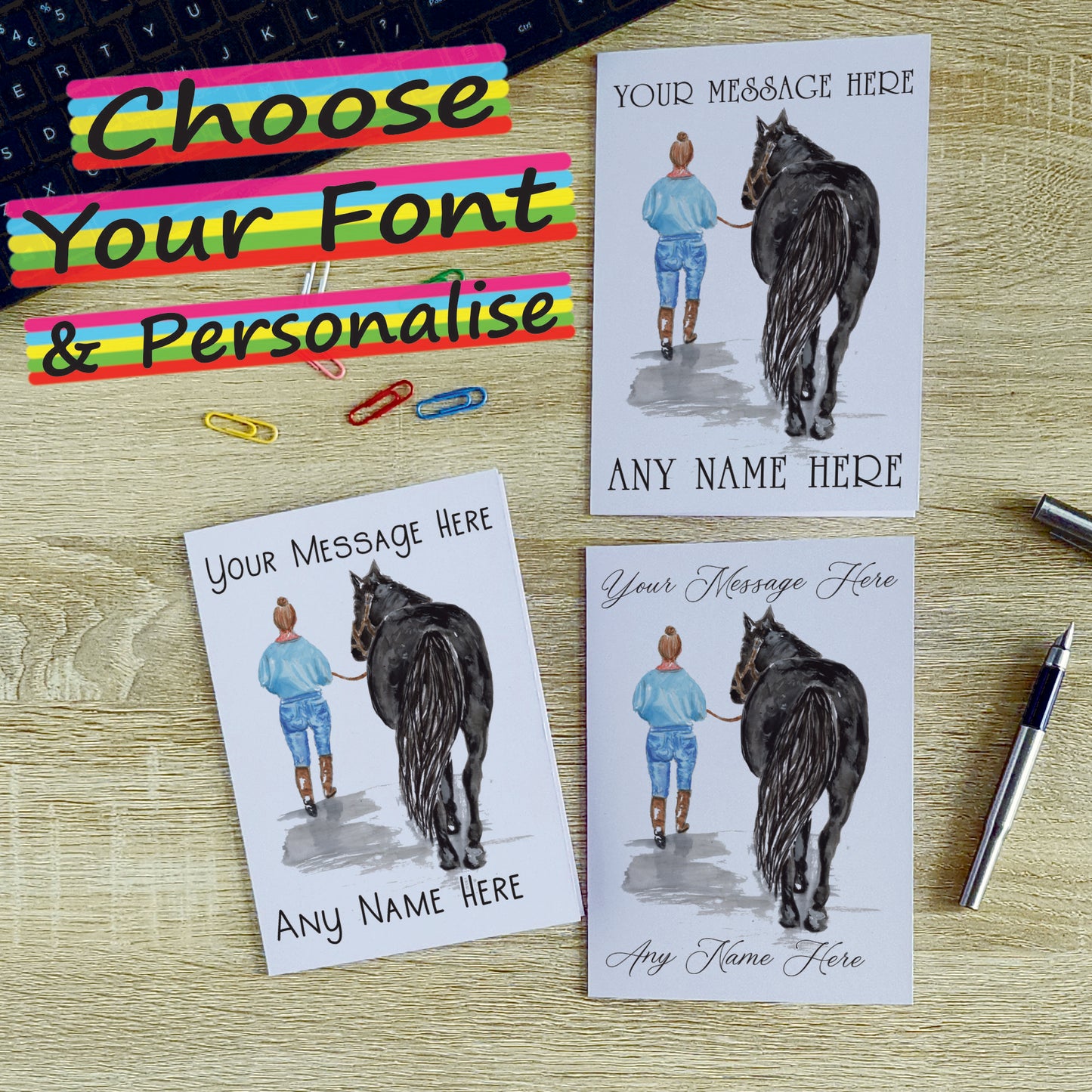 Black Horse Card - Personalised Greeting Card for Pony Lover