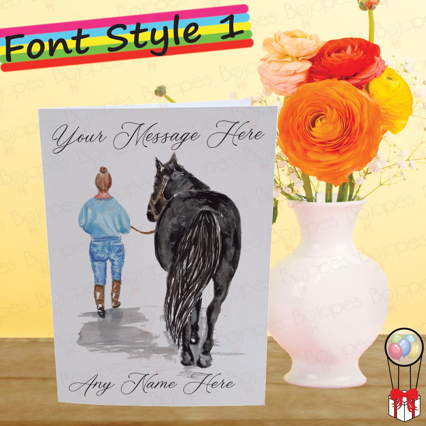 Black Horse Card - Personalised Greeting Card for Pony Lover