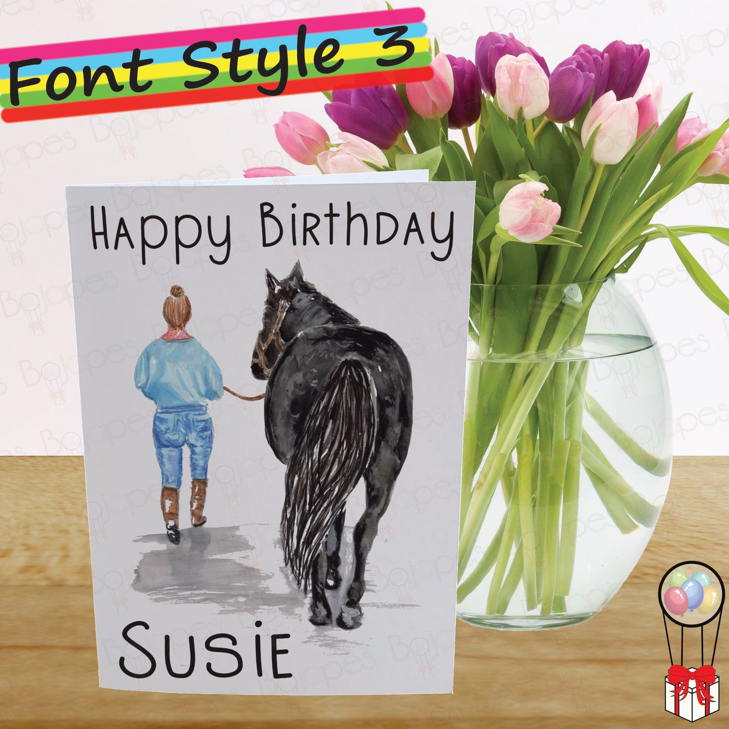 Black Horse Card - Personalised Greeting Card for Pony Lover