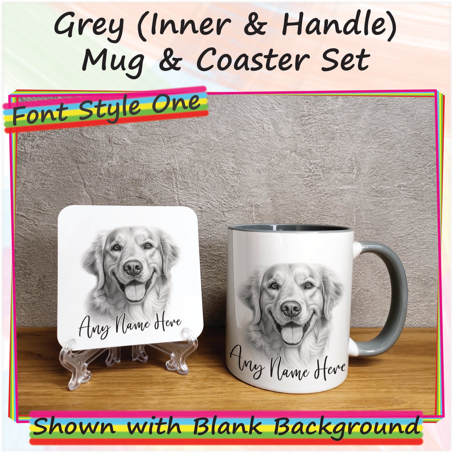 Personalised Sketched Golden Retriever 11oz Ceramic Mug & Coaster Set