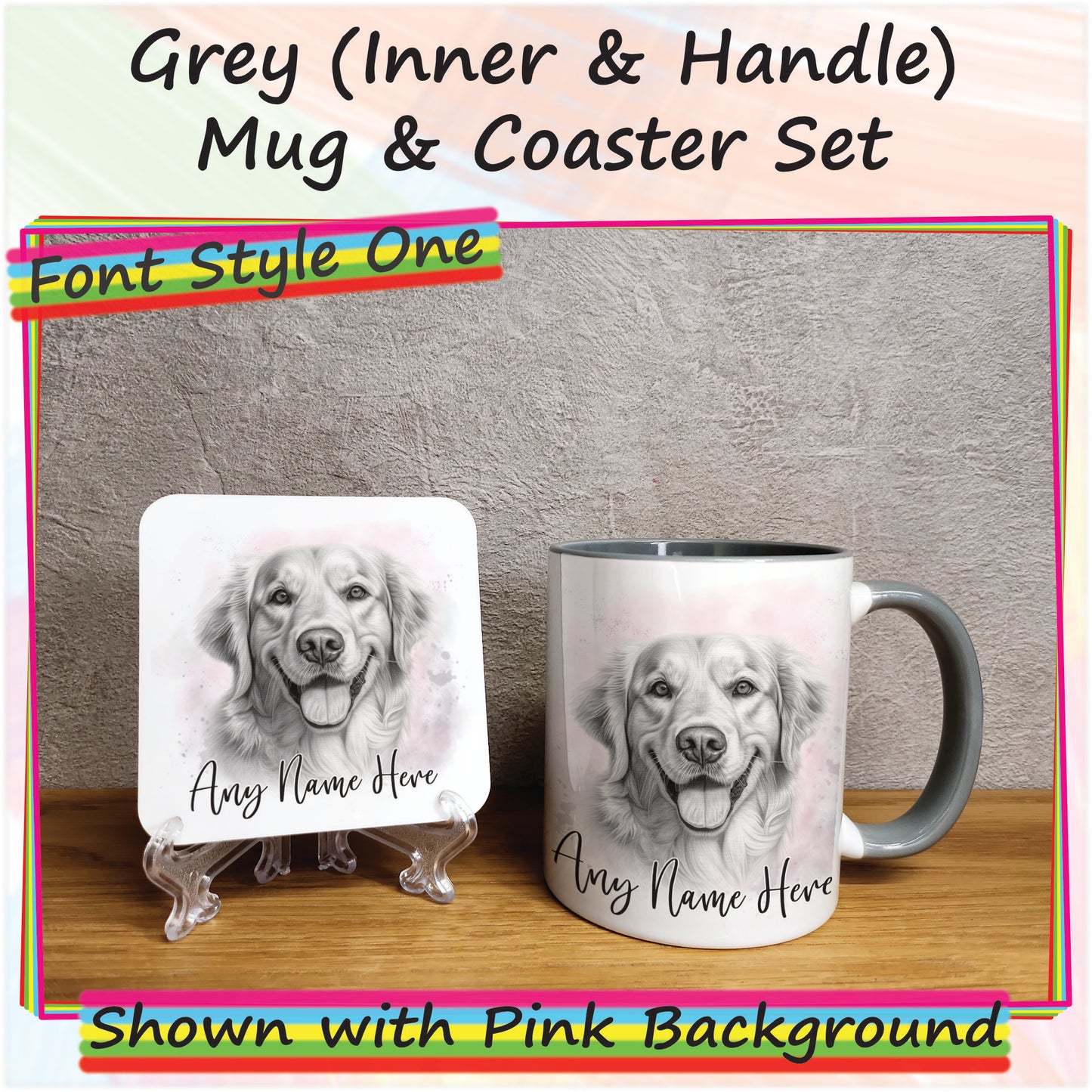 Personalised Sketched Golden Retriever 11oz Ceramic Mug & Coaster Set