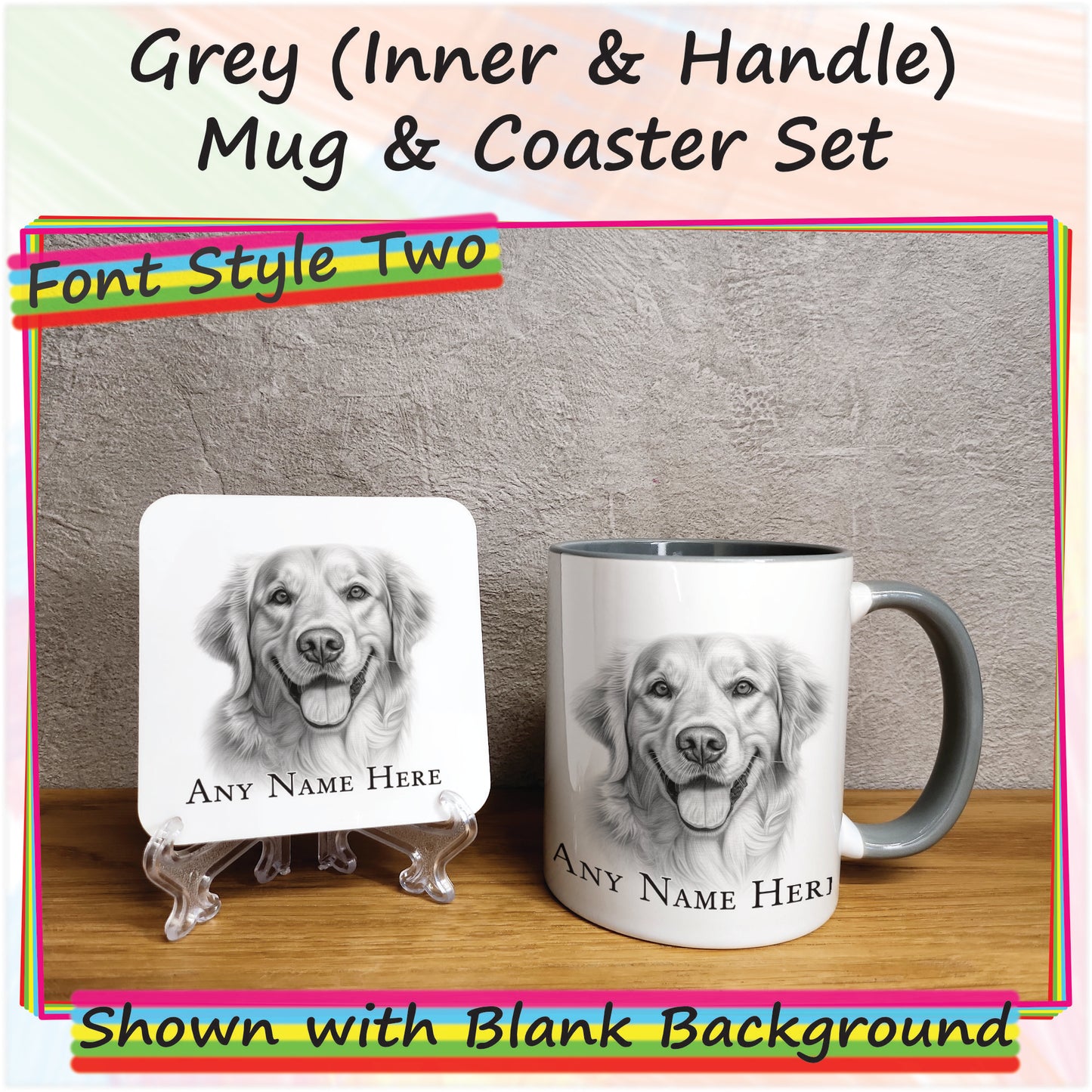 Personalised Sketched Golden Retriever 11oz Ceramic Mug & Coaster Set