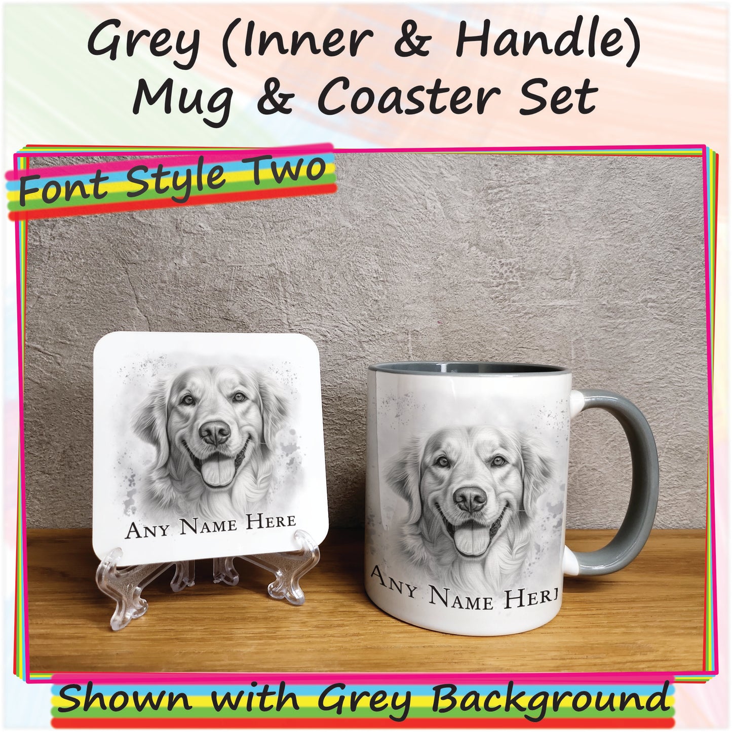 Personalised Sketched Golden Retriever 11oz Ceramic Mug & Coaster Set