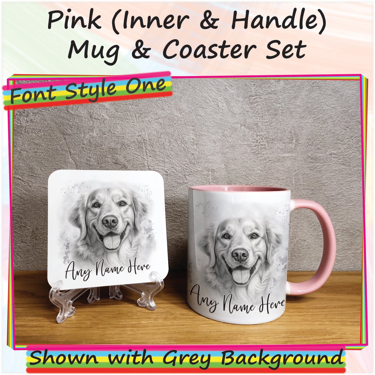 Personalised Sketched Golden Retriever 11oz Ceramic Mug & Coaster Set