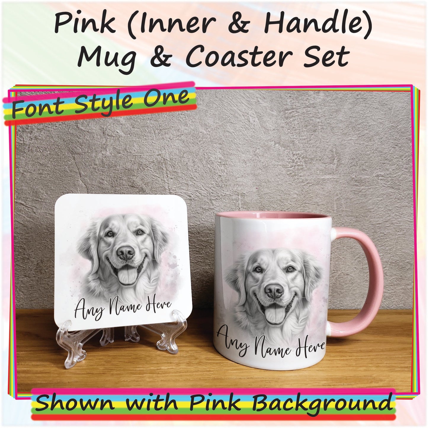 Personalised Golden Retriever Mug, Sketched Dog Mug & Coaster Set