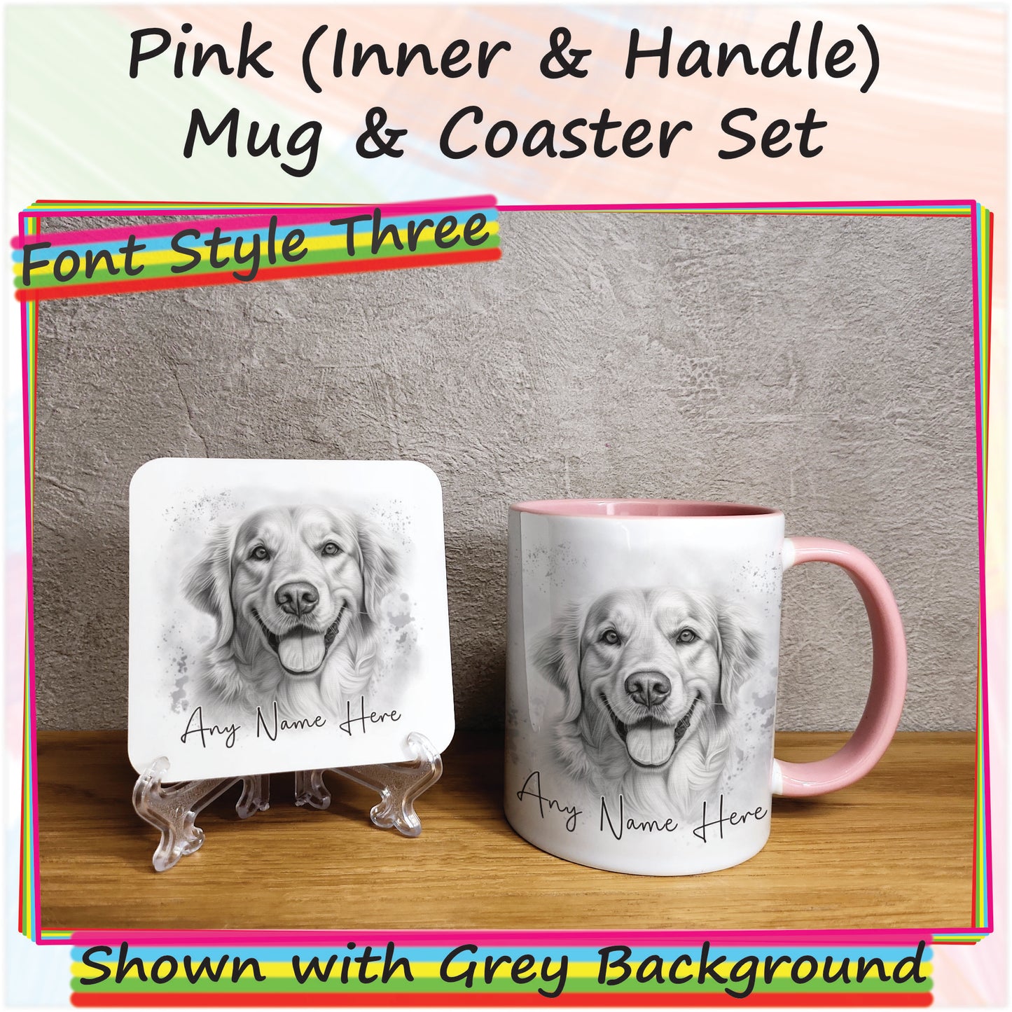 Personalised Sketched Golden Retriever 11oz Ceramic Mug & Coaster Set