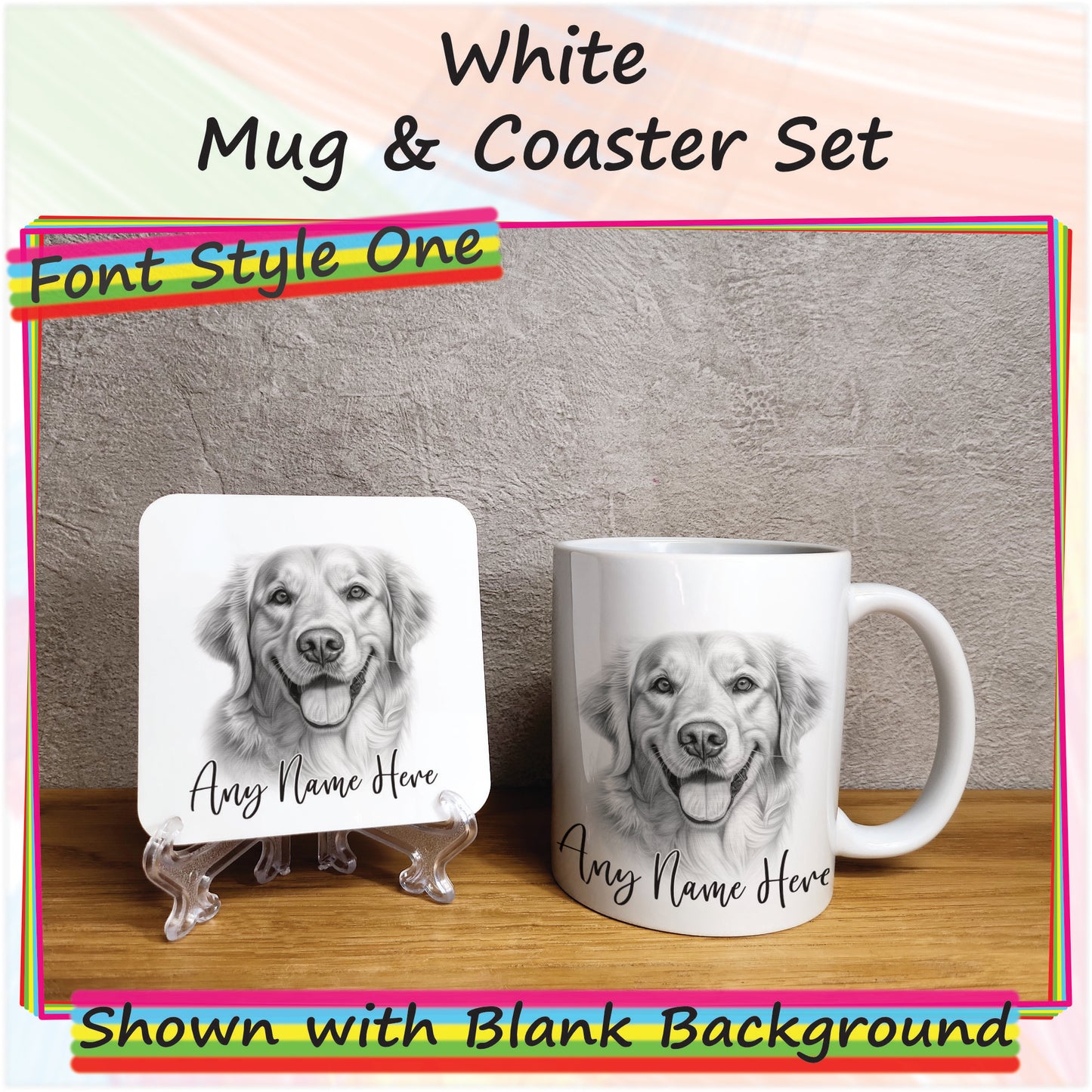 Personalised Sketched Golden Retriever 11oz Ceramic Mug & Coaster Set