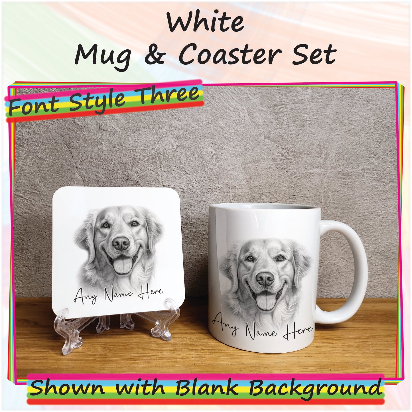 Personalised Sketched Golden Retriever 11oz Ceramic Mug & Coaster Set