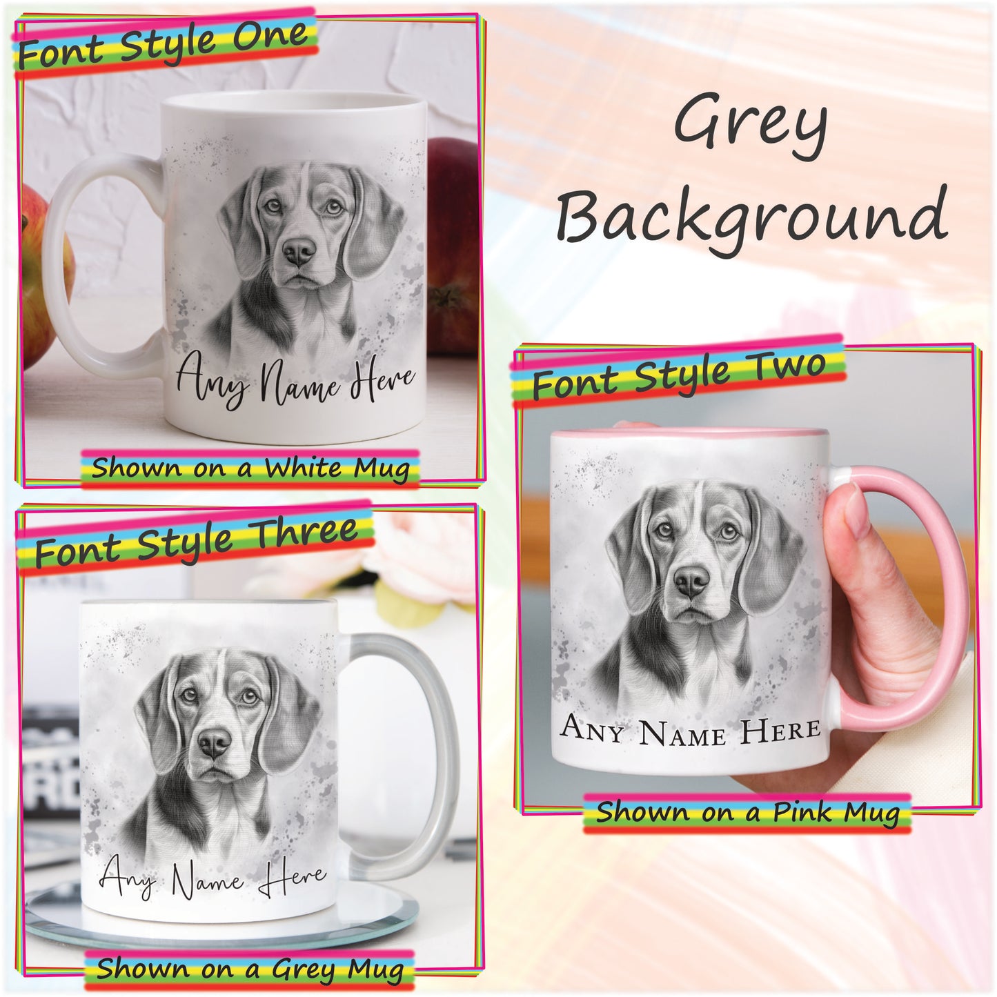 Personalised Sketched Beagle 11oz Ceramic Mug & Coaster Set