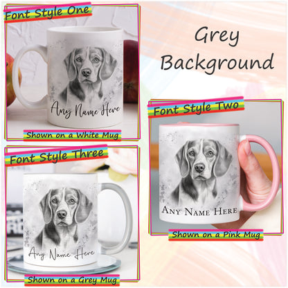 Personalised Sketched Beagle 11oz Ceramic Mug & Coaster Set