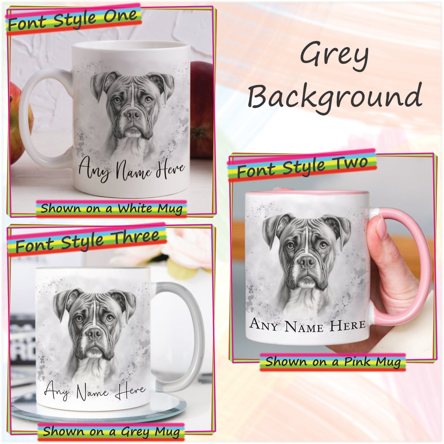 Custom Dog Mug, Personalised Sketched Boxer Dog Mug & Coaster Set