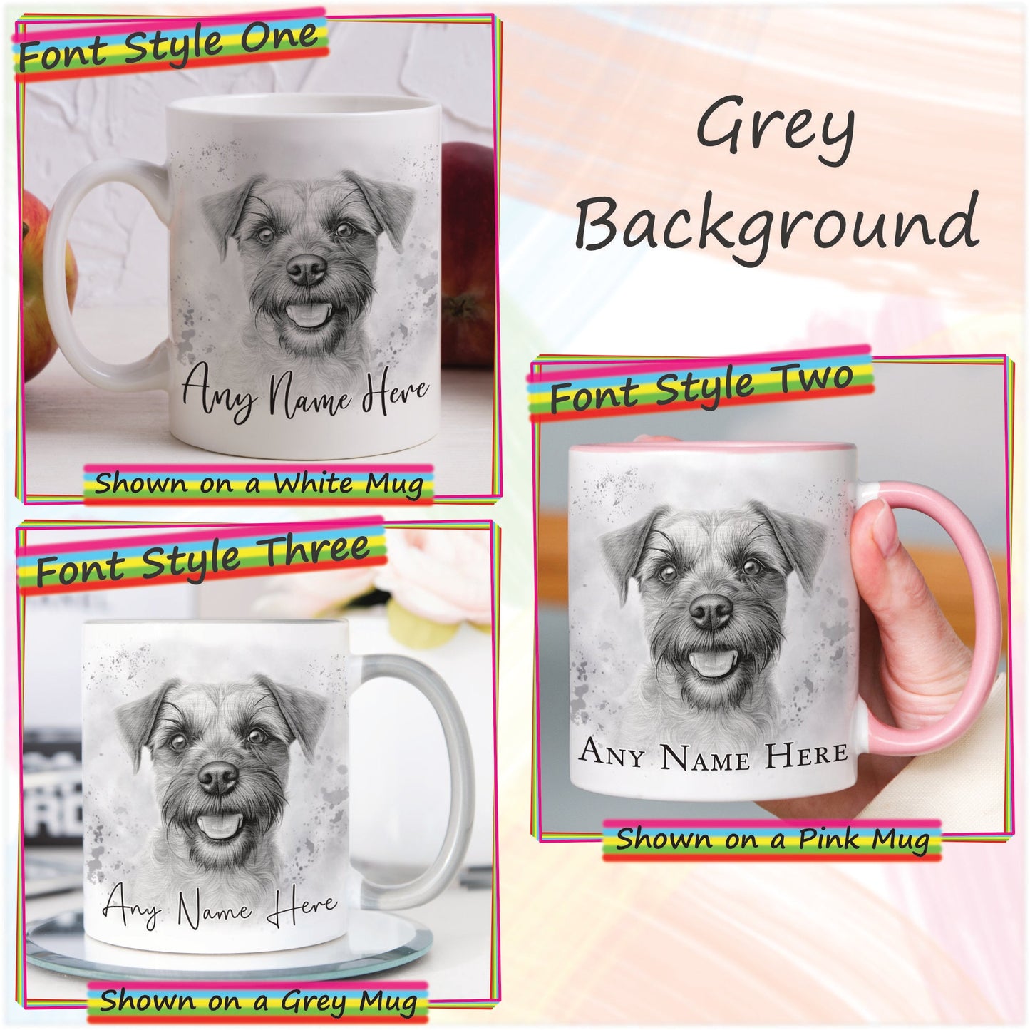 Custom Sketched Border Terrier Mug & Coaster Set, Personalised Dog Mug