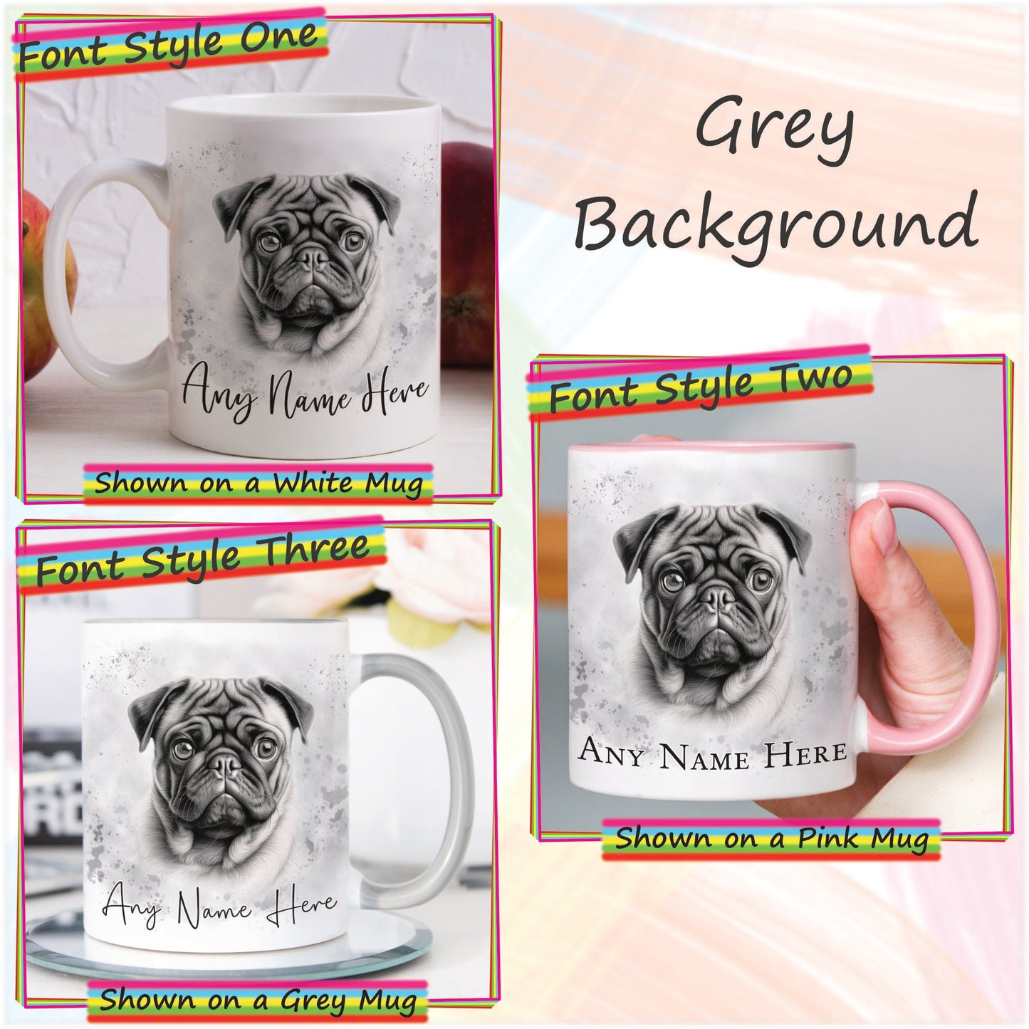 Custom Sketched Pug Mug & Coaster Set, Personalised Dog Mug