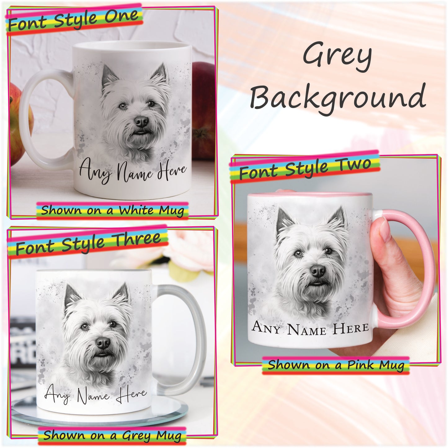 Personalised Sketched West Highland Terrier 11oz Ceramic Mug & Coaster Set