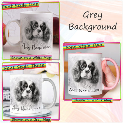 Custom Sketched King Charles Cavlier Mug & Coaster Set, Personalised Dog Mug