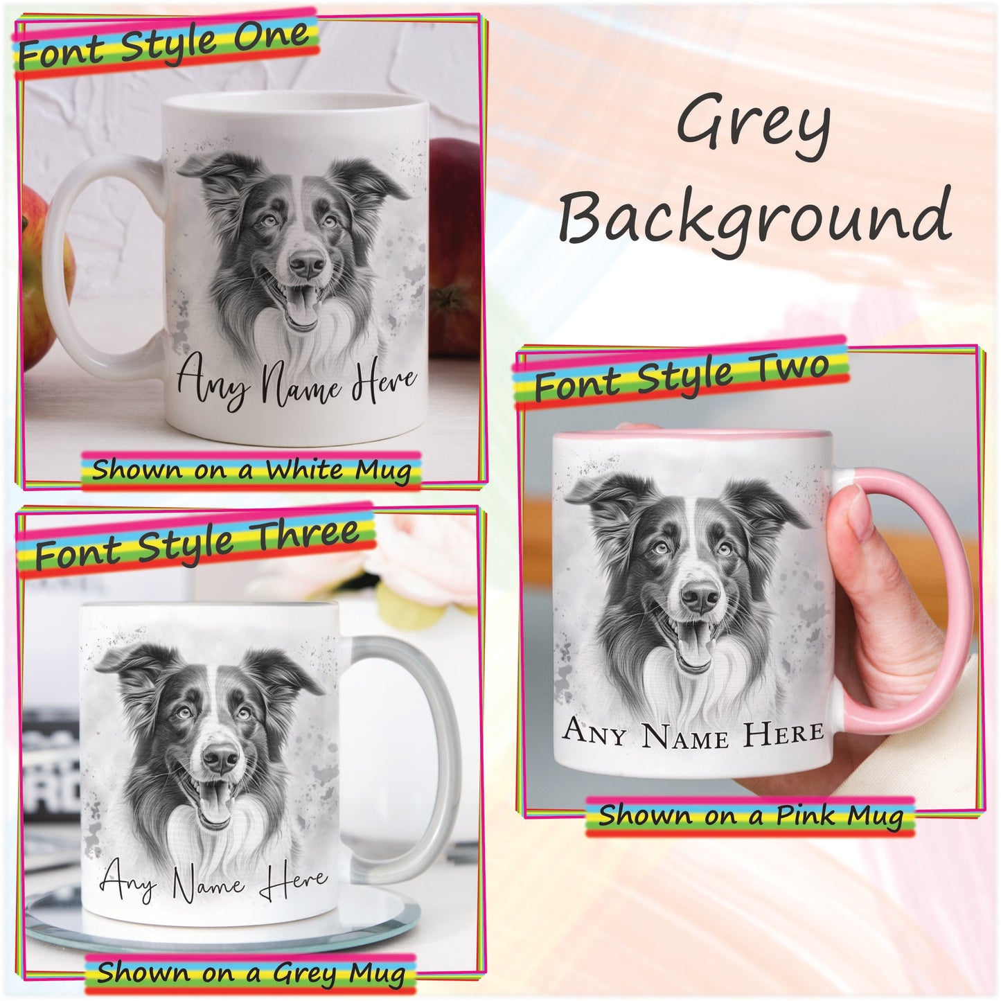 Custom Dog Mug, Personalised Sketched Border Collie Mug & Coaster Set