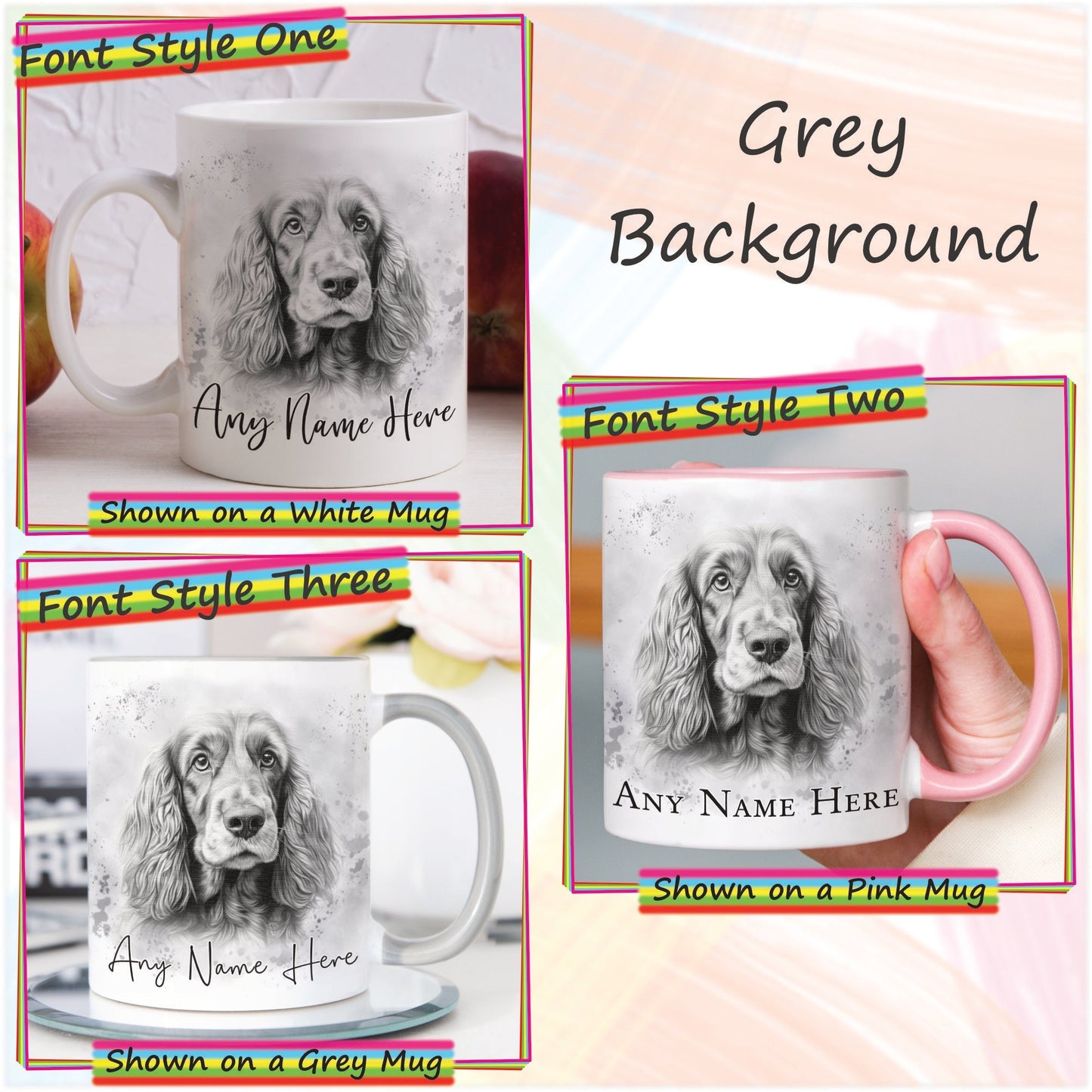 Custom Cocker Spaniel Mug & Coaster Set, Personalised Sketched Dog Mug