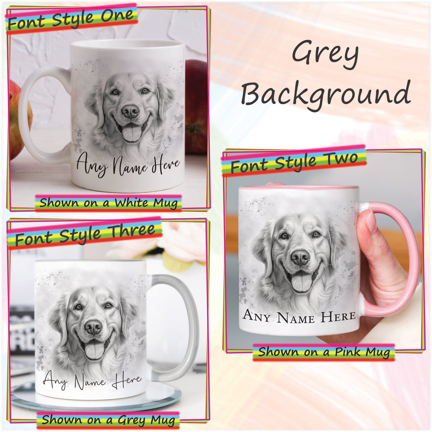 Custom Golden Retriever Mug, Sketched Personalised Dog Mug & Coaster Set