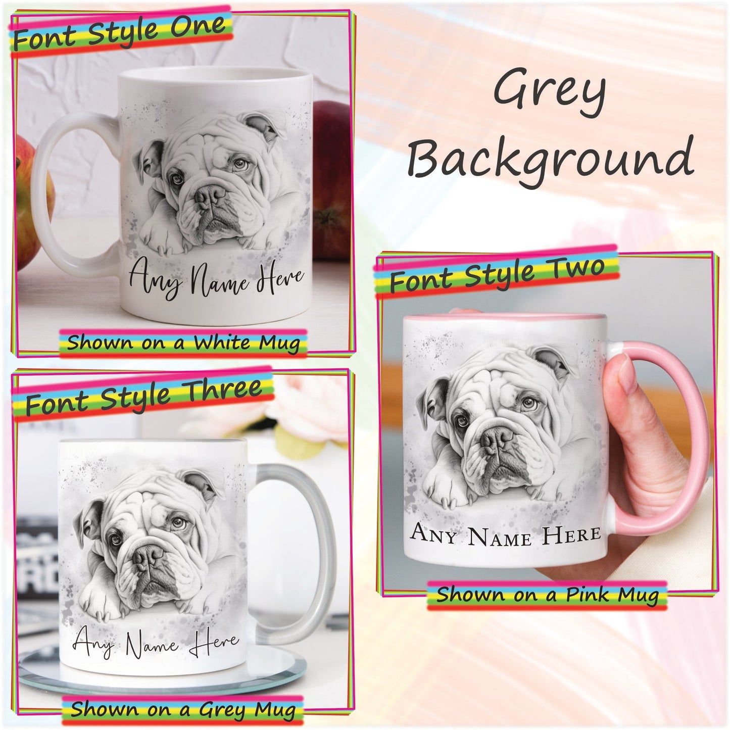 Custom Sketched Bulldog Mug & Coaster Set, Personalised Dog Mug