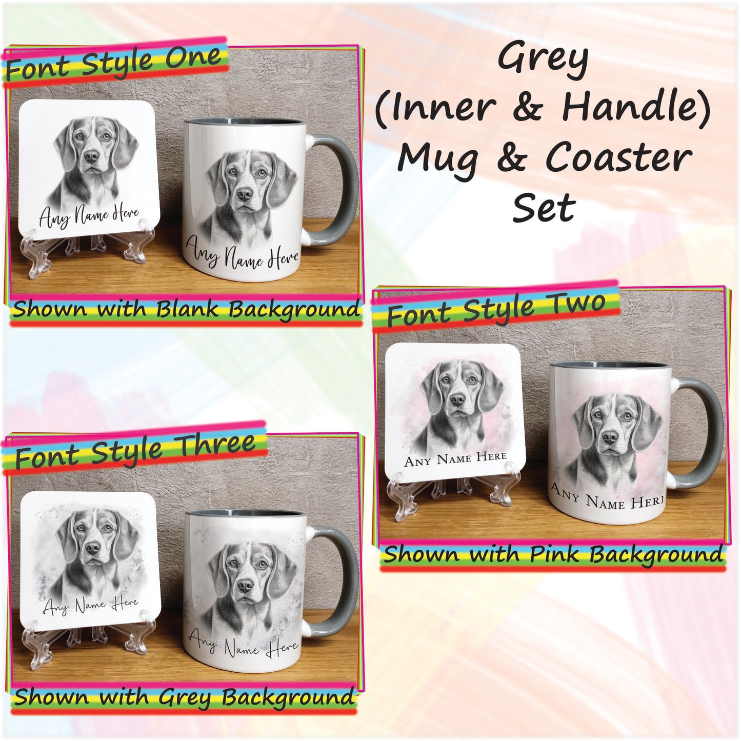 Personalised Sketched Beagle Mug & Coaster Set, Custom Dog Mug