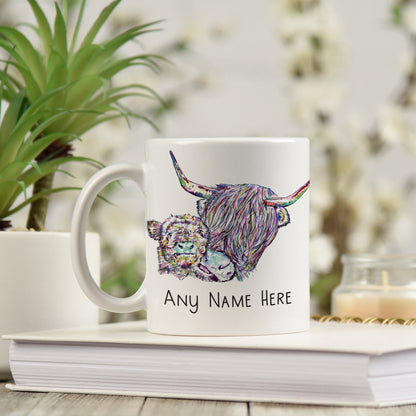 Highland Cow & Calf Mug - Scottish Coo Mug Gift for Animal Lover