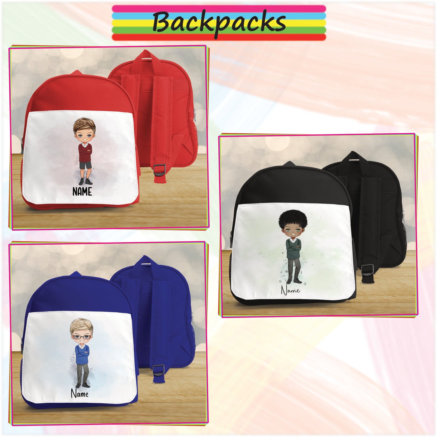 Personalised School Boy Bottle, Backpack and Lunch Bag Bundle