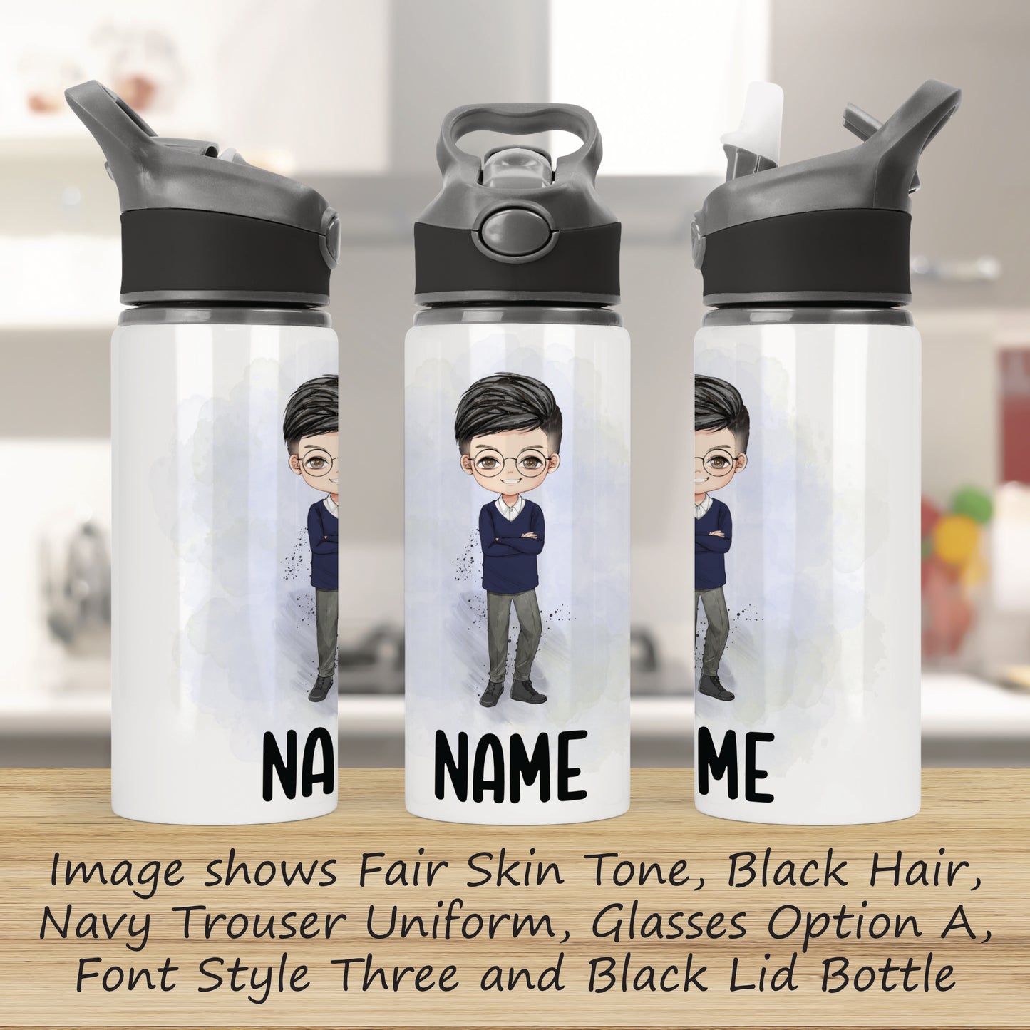 Personalised School Boy Aluminium Water Bottle