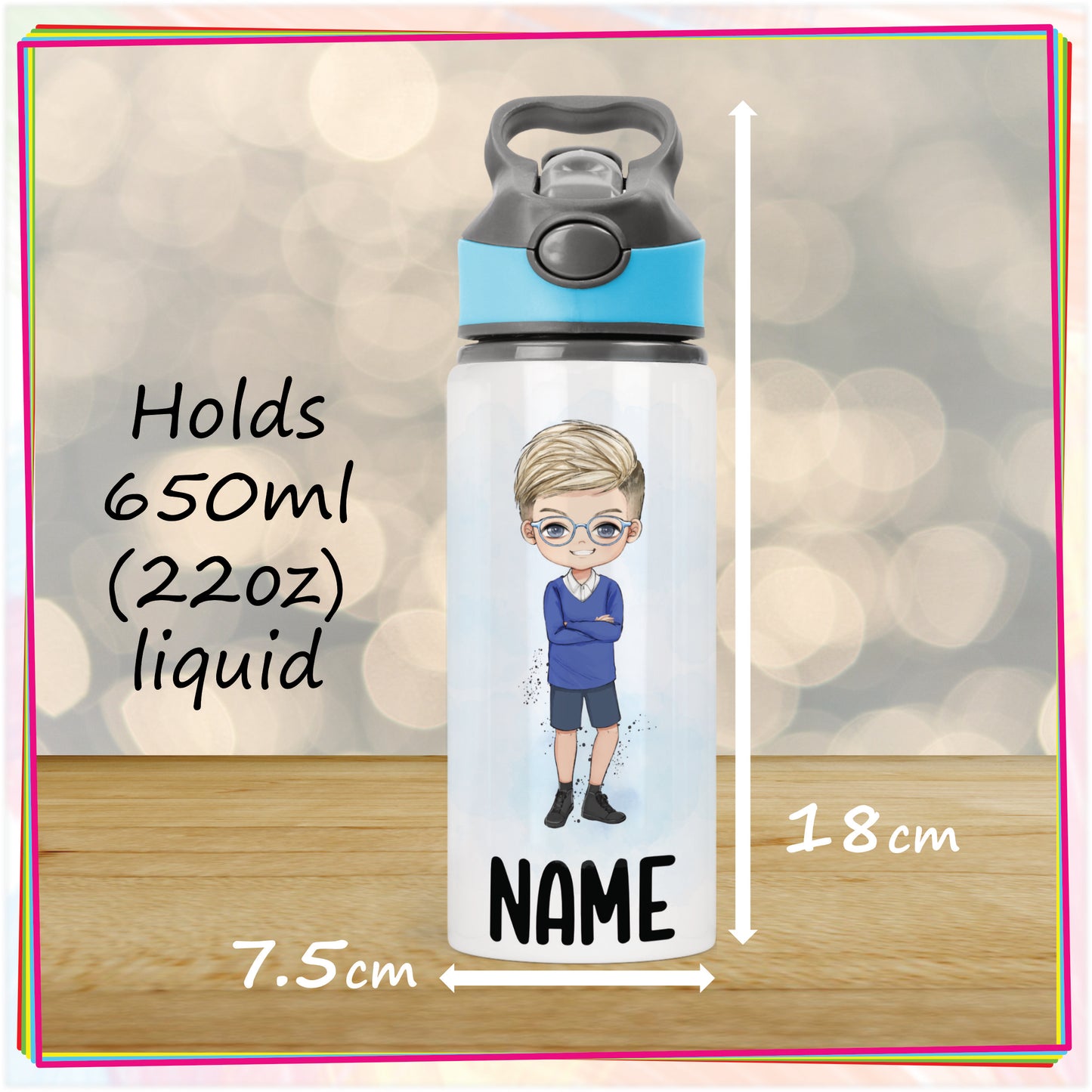 Personalised School Boy Aluminium Water Bottle