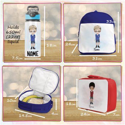 Personalised School Boy Bottle, Backpack and Lunch Bag Bundle