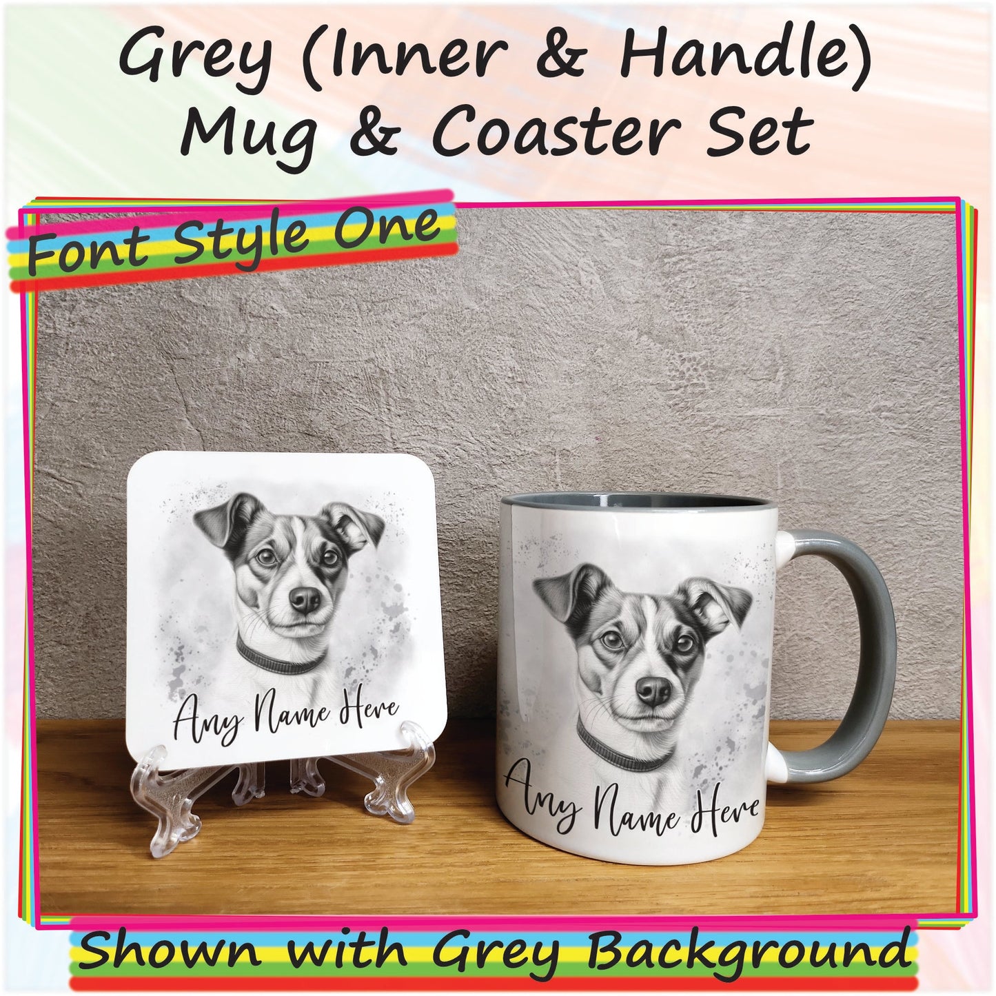 Personalised Sketched Jack Russell Terrier 11oz Ceramic Mug & Coaster Set