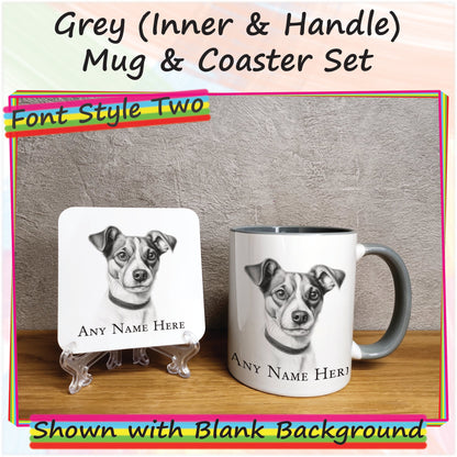 Personalised Sketched Jack Russell Terrier 11oz Ceramic Mug & Coaster Set