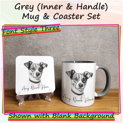 Personalised Sketched Jack Russell Terrier 11oz Ceramic Mug & Coaster Set