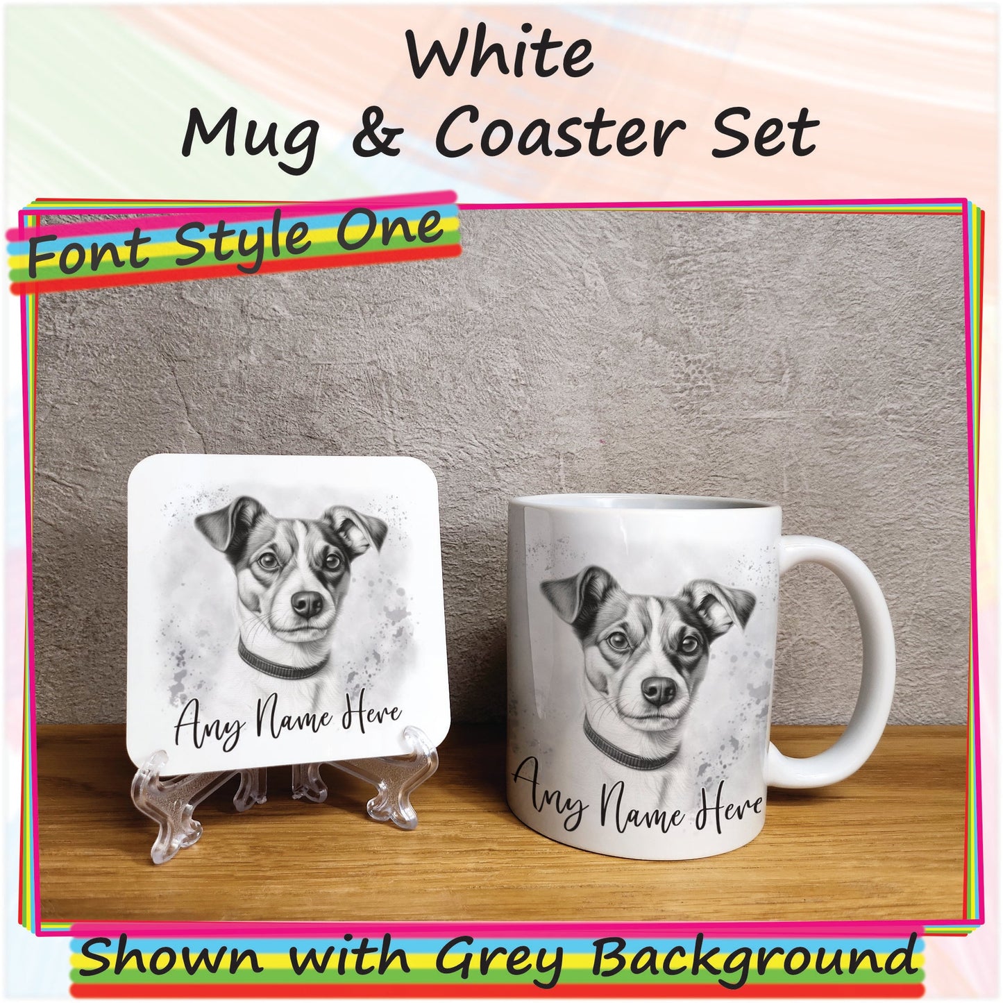 Personalised Sketched Jack Russell Terrier 11oz Ceramic Mug & Coaster Set