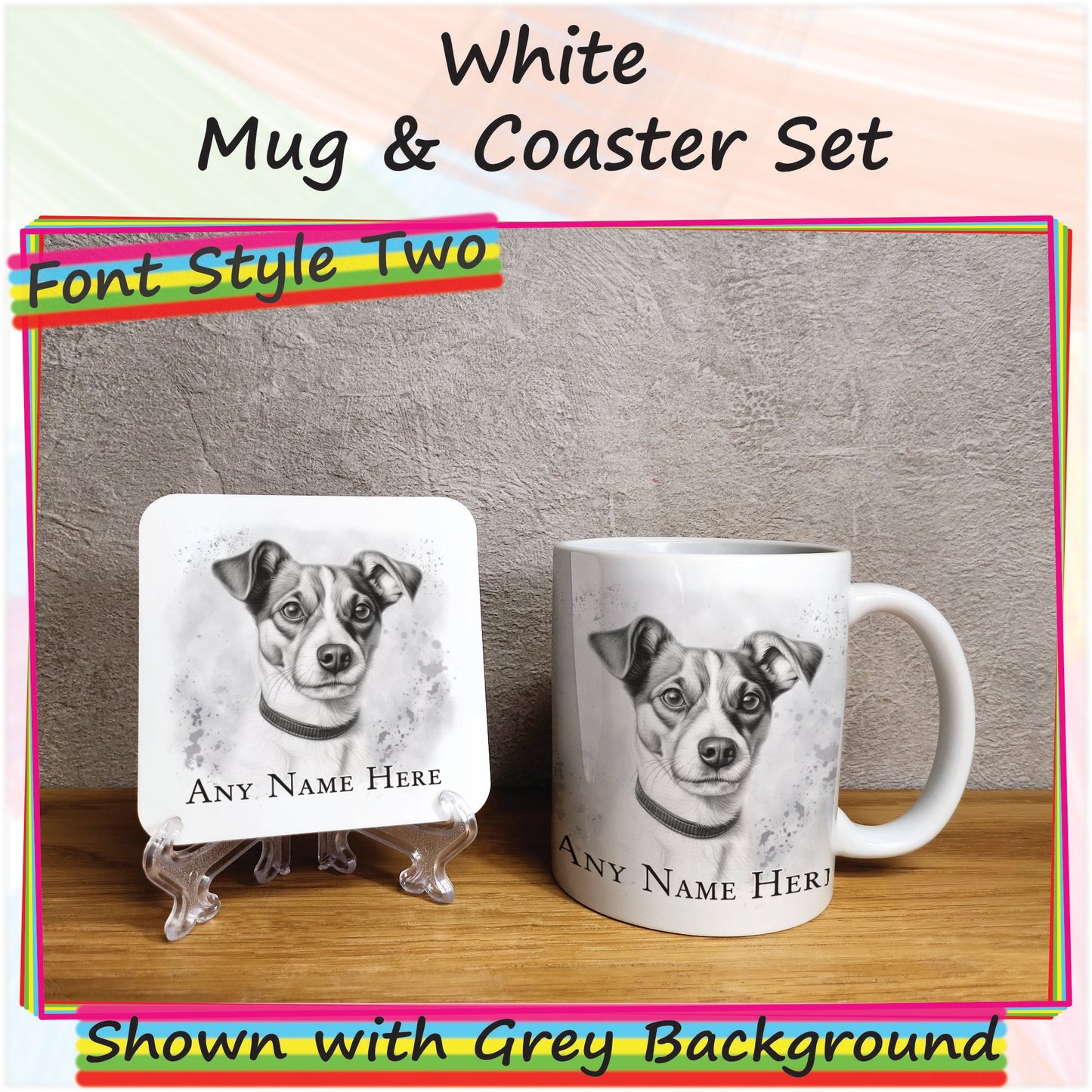 Personalised Sketched Jack Russell Terrier 11oz Ceramic Mug & Coaster Set